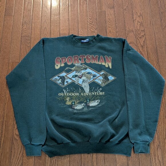 Vintage Van Heusen Sportsman Outdoor Adventure Duck Hunting Crewneck Made in USA - Picture 1 of 4